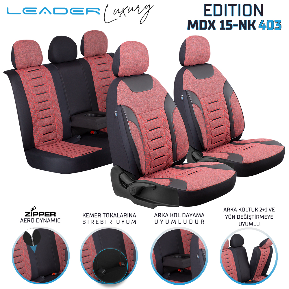 Leader Edition / Nakış Keten Fermuarlı / Universal Oto Koltuk Kılıfı - Binek - Görsel 4
