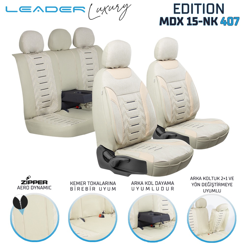 Leader Edition / Nakış Keten Fermuarlı / Universal Oto Koltuk Kılıfı - Binek - Görsel 6