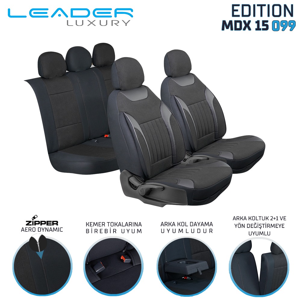 Leader Edition / Düz Keten Fermuarlı / Universal Oto Koltuk Kılıfı - Binek - Görsel 2