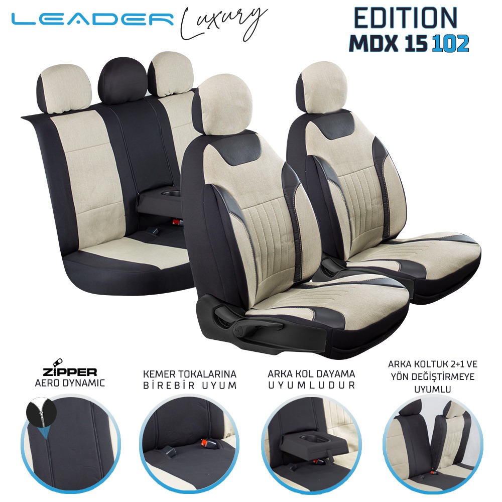 Leader Edition / Düz Keten Fermuarlı / Universal Oto Koltuk Kılıfı - Binek - Görsel 4