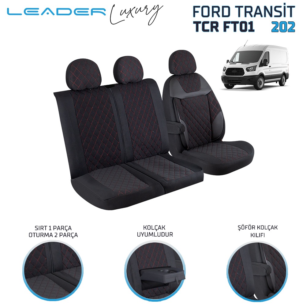 Leader FORD TRANSİT 2013 SONRASI 2+1 TİCARİ NAKIŞLI ALKANTRA OTO KILIFI - Ticari - Görsel 3