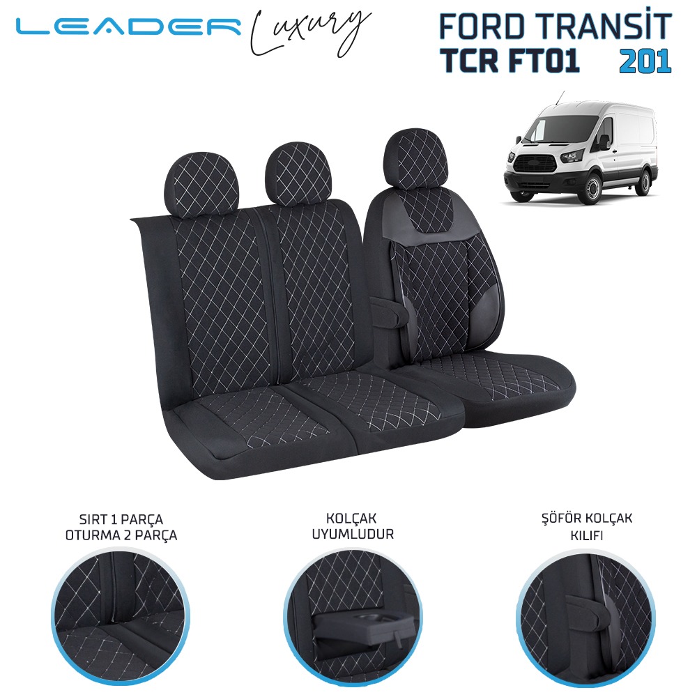 Leader FORD TRANSİT 2013 SONRASI 2+1 TİCARİ NAKIŞLI ALKANTRA OTO KILIFI - Ticari - Görsel 2
