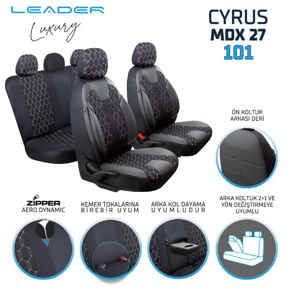 Leader Cyrus Fermuarlı / Universal Oto Koltuk Kılıfı / TİCARİ - Ticari - Görsel 2