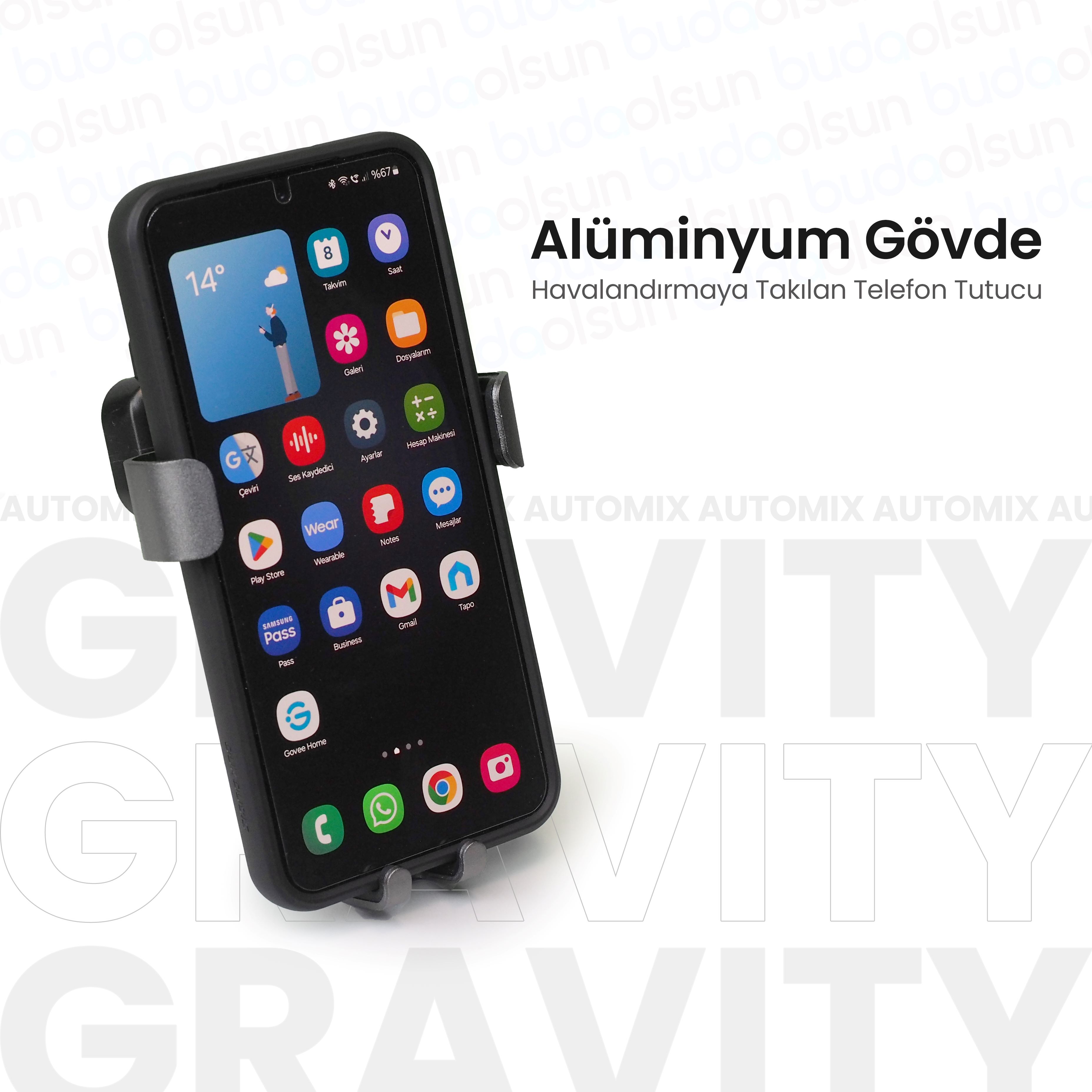 Automix Gravity Alüminyum Gövde Havalandırmaya Takılan Telefon Tutucu - Telefon Tutucu