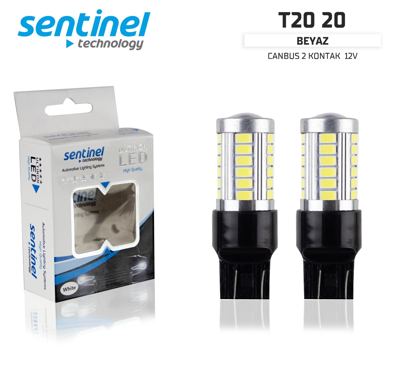 Sentinel Canbus T20 Beyaz Led Ampül Çift Duy / 2 Kontak - Gündüz LED