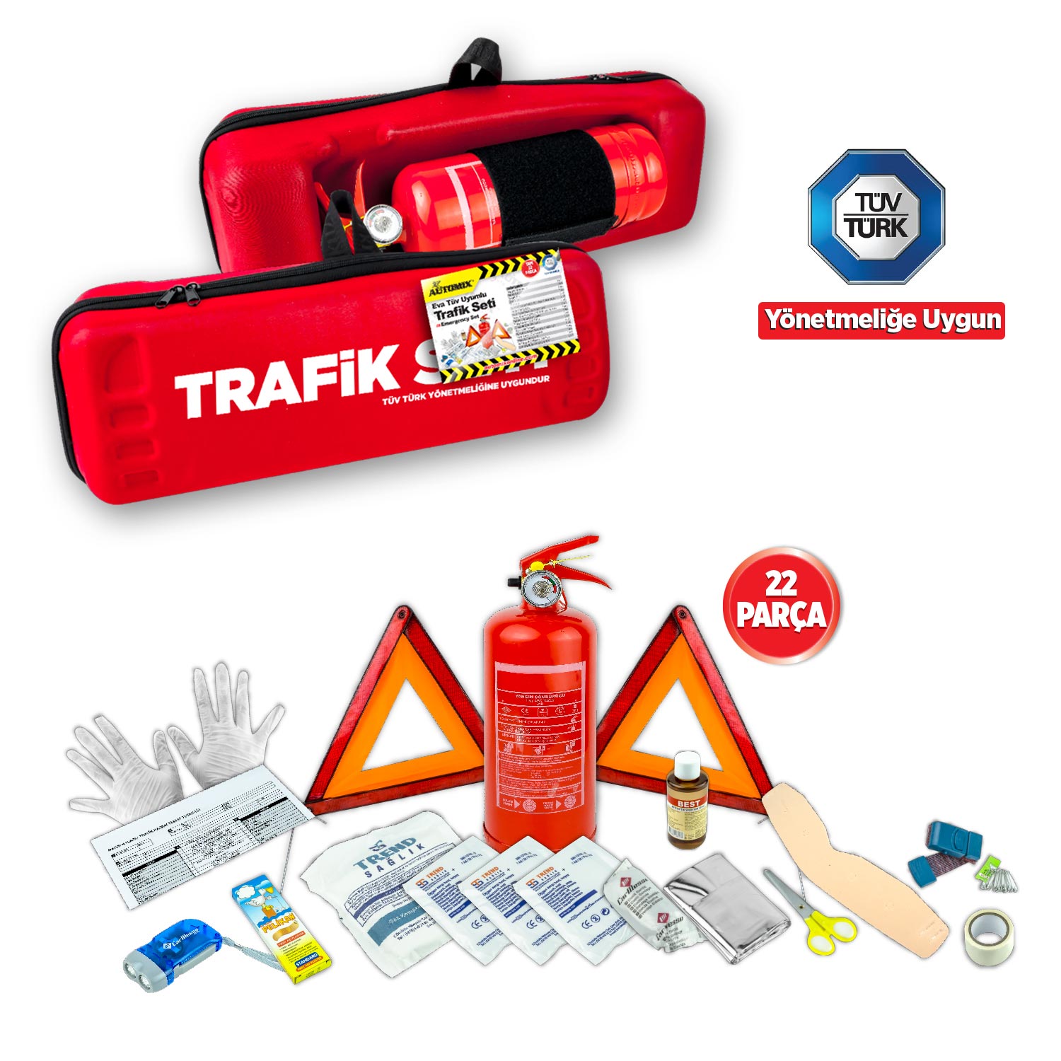 Automix Muayene Uyumlu Trafik Seti - Yangın Söndürücülü (Sert Eva Çanta) - Trafik seti