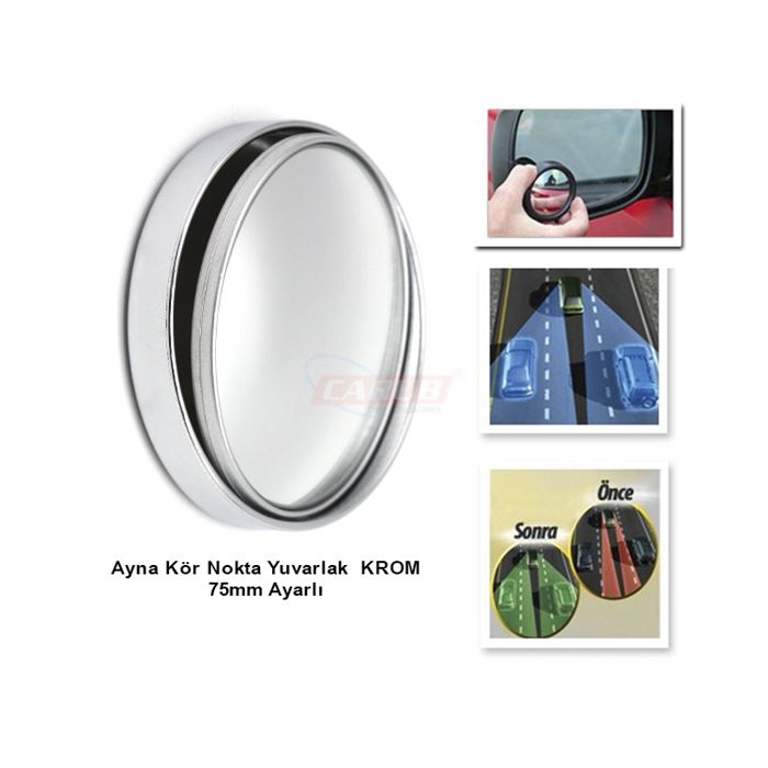 Carub Ayna Kör Nokta Yuvarlak 75Mm Ayarlı Krom Nikelaj  - 1 Adet - Yan Ayna Üstü - Kör Nokta