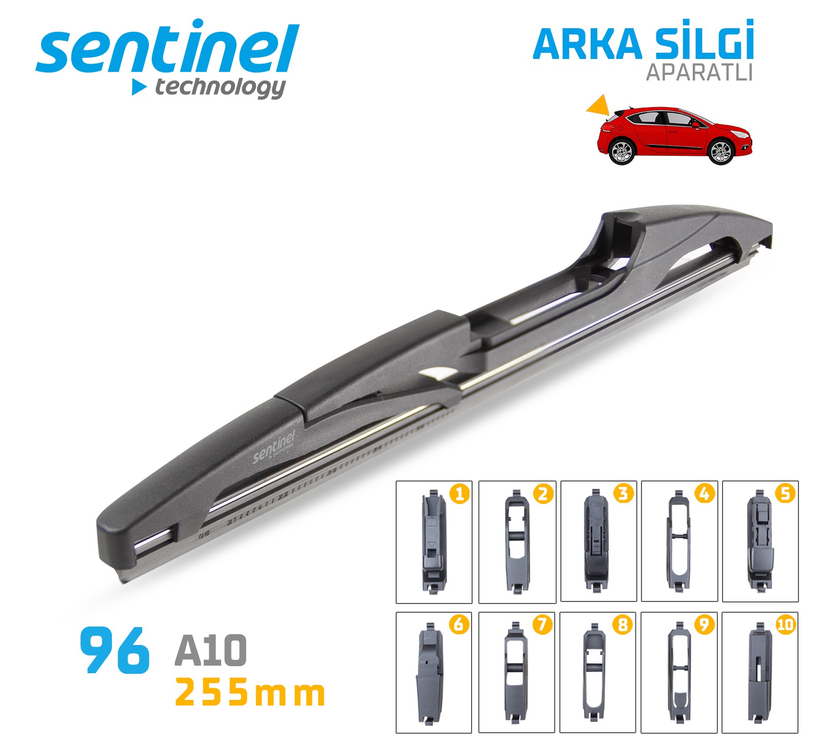 Sentinel Universal Aparatlı Araba Arka Silecek - 255mm / 1 Adet - Arka Silecek