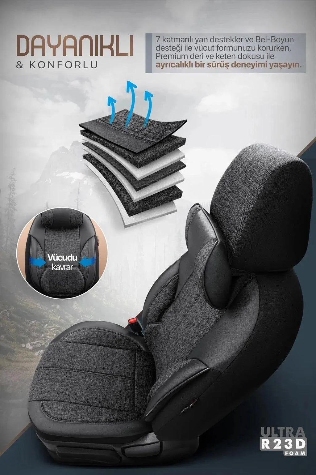 OTOM Voyager Boyun Yastıklı Oto Koltuk Kılıfı - Binek - Görsel 9