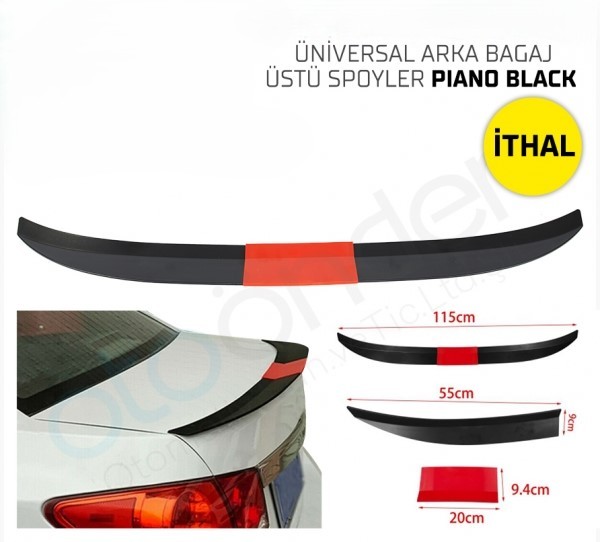 Üniversal Bagaj Üstü Spoyler Piano Black / İthal - Bagaj Çıtası
