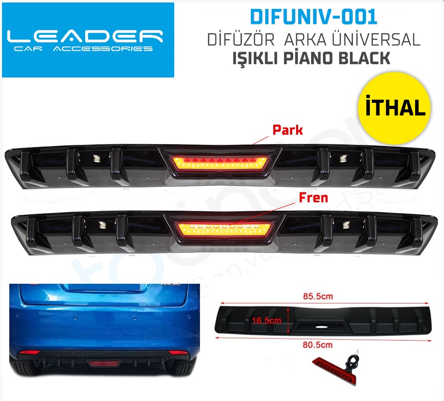 Difüzör Arka Üniversal Işıklı Piano Black İthal - Difüzör
