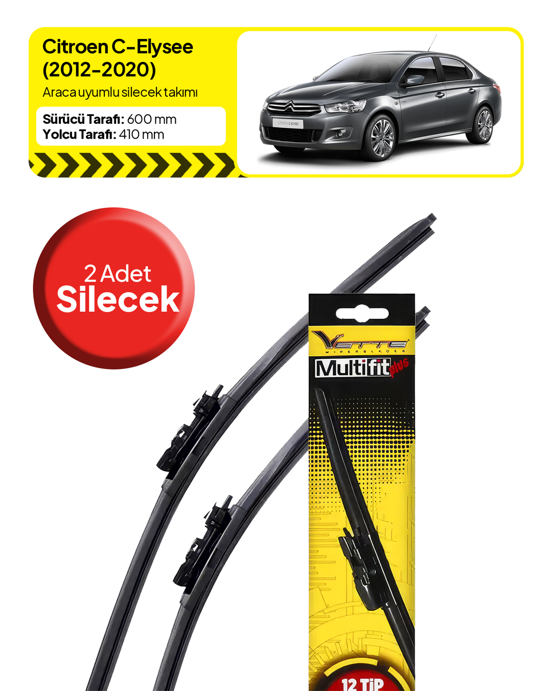 Vette Multifit Peugeot 301 Ön Silecek Takımı (2012-2020) - Araca Özel Ön Silecek TAKIM