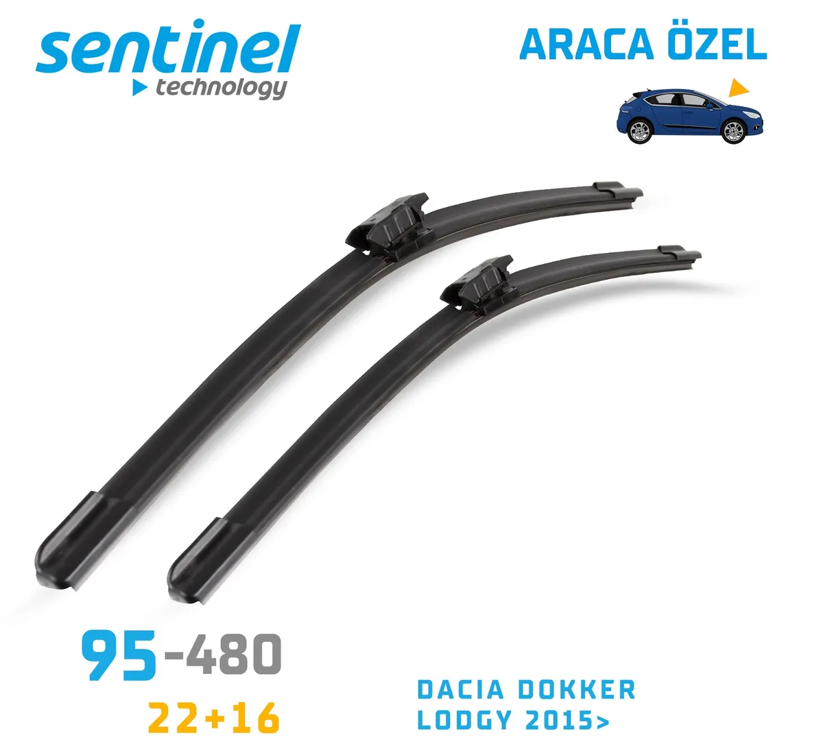 Sentinel ÖN Silecek Takım - Dacıa Dokker-Lodgy 2015>>> / 550mm 410mm - Araca Özel Ön Silecek TAKIM - Görsel 2