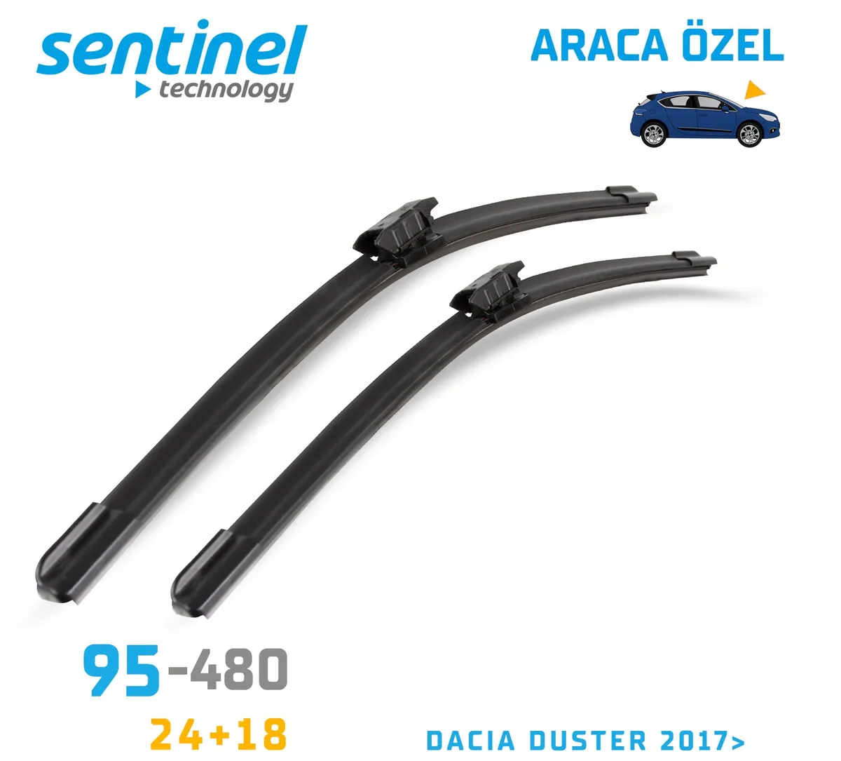 Sentinel ÖN Silecek Takım - Dacia Duster 2017>>> / 600mm 450mm - Araca Özel Ön Silecek TAKIM - Görsel 2