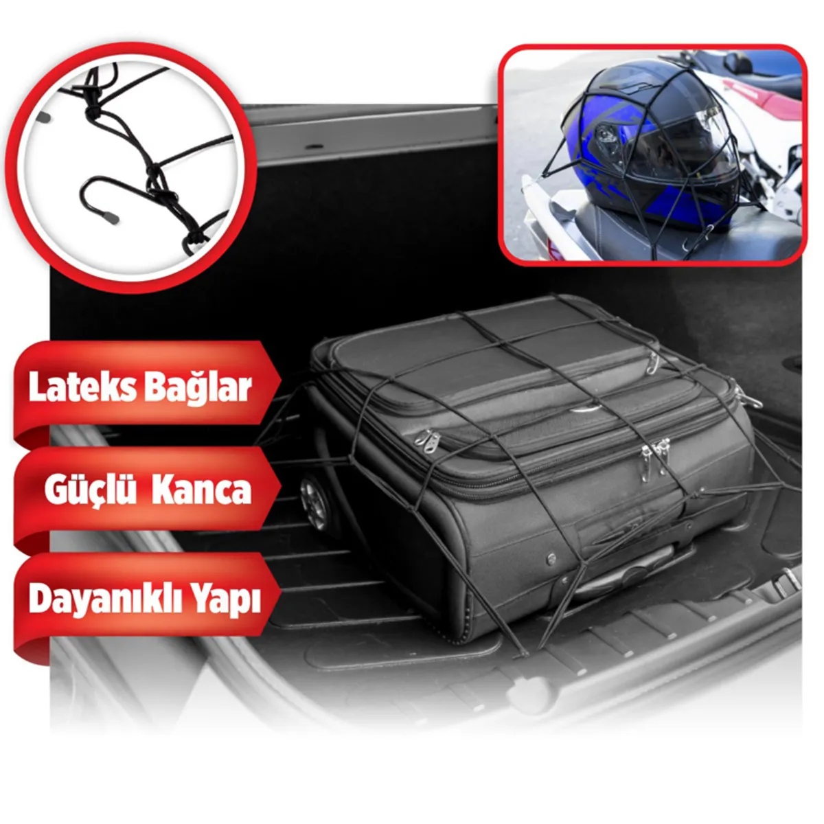 Automix Elastik Bagaj Filesi 40x40 cm (90x90 cm'ye Genişler) Siyah - Bagaj Lastiği