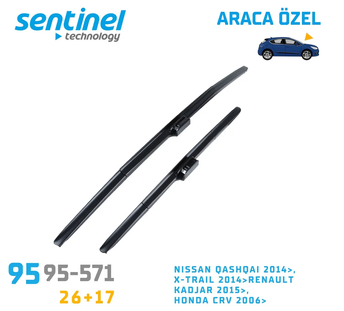 Sentinel Ön Silecek Takım - Renault Kadjar 2015> / 650mm 430mm - Araca Özel Ön Silecek TAKIM