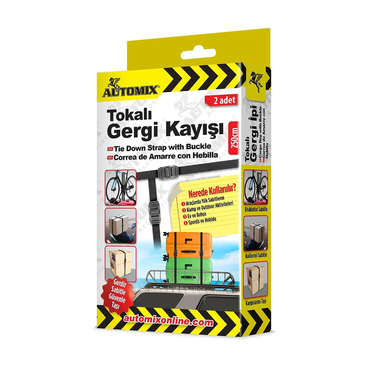 Automix Tokalı Gergi Kayışı 250 cm - 2 Adet - Bagaj Lastiği
