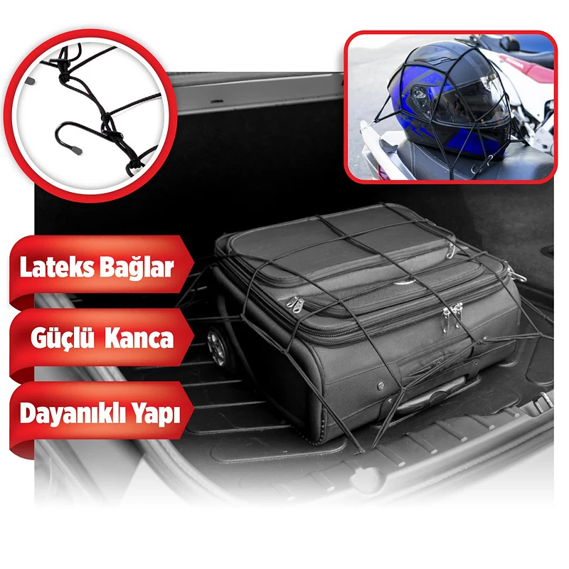 Automix Elastik Bagaj Filesi 40x40 cm (90x90 cm'ye Genişler) Siyah - Bagaj Lastiği