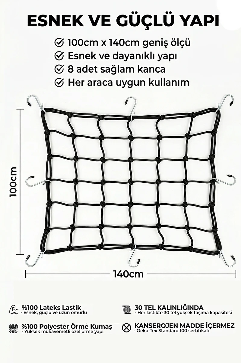 Automix Elastik Bagaj Filesi 100x140 Cm - İkili Paket - Bagaj Lastiği