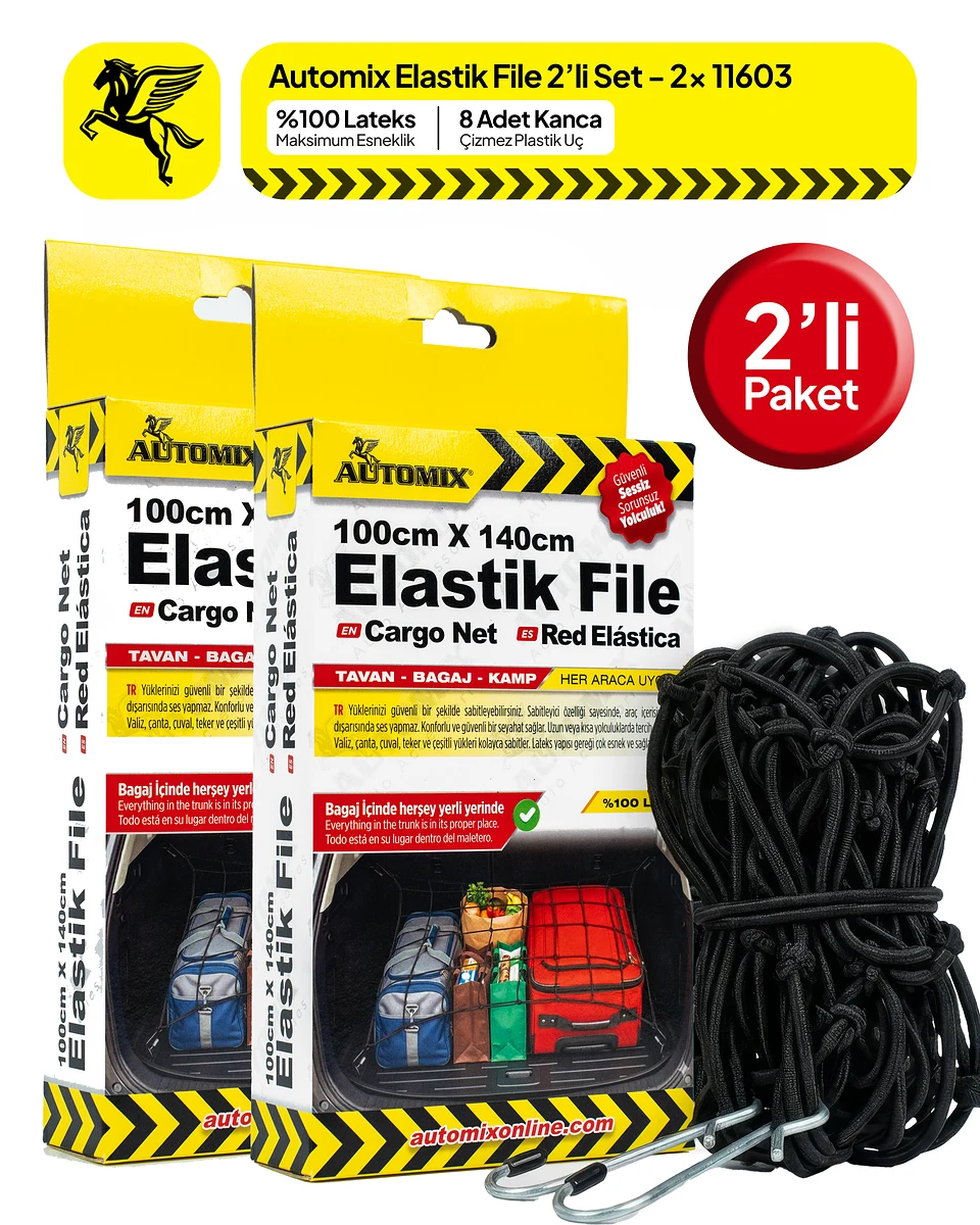 Automix Elastik Bagaj Filesi 100x140 Cm - İkili Paket - Bagaj Lastiği