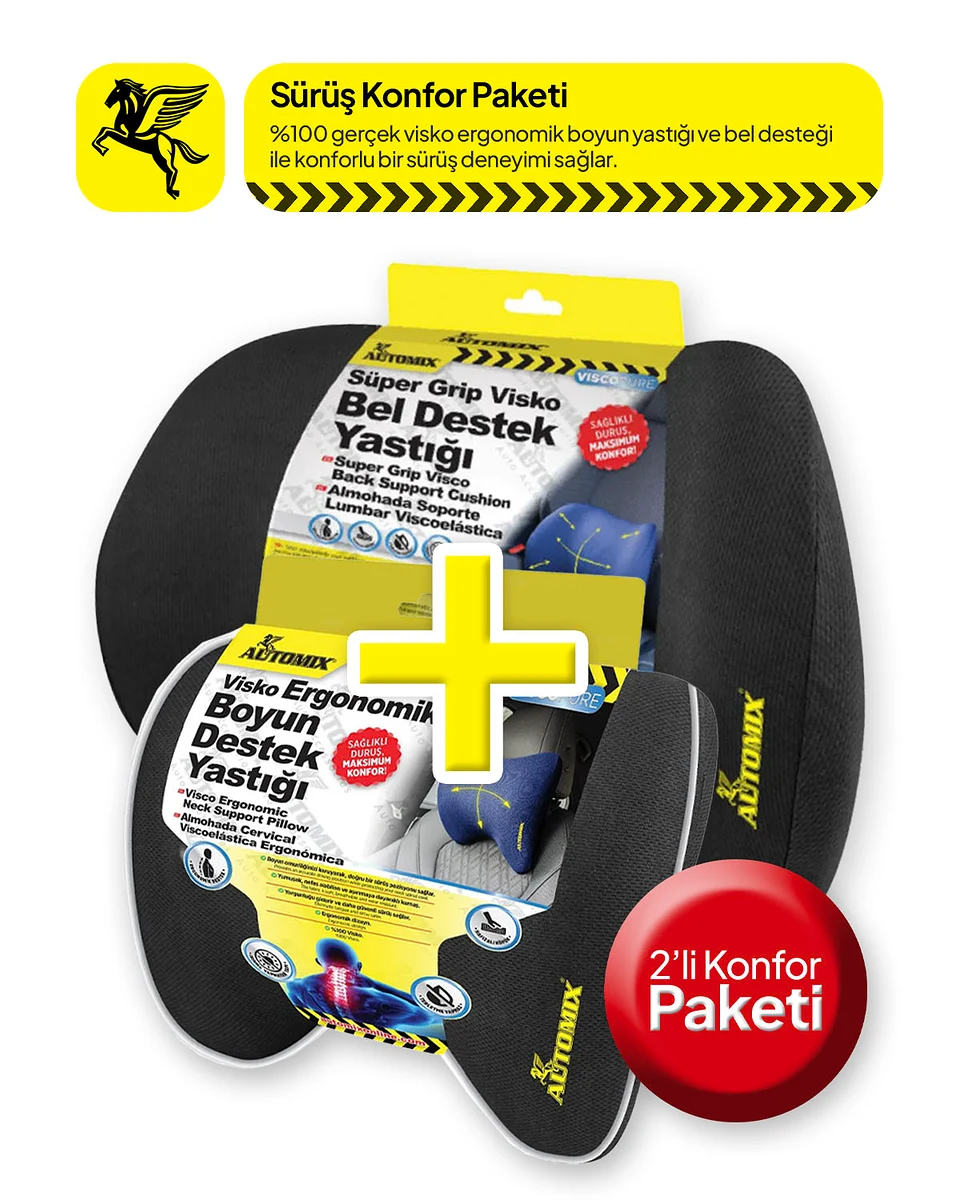 Automix Süper Grip Visko Bel Desteği ve Visko Boyun Yastığı - Sürüş Konfor Paketi - Bel Desteği