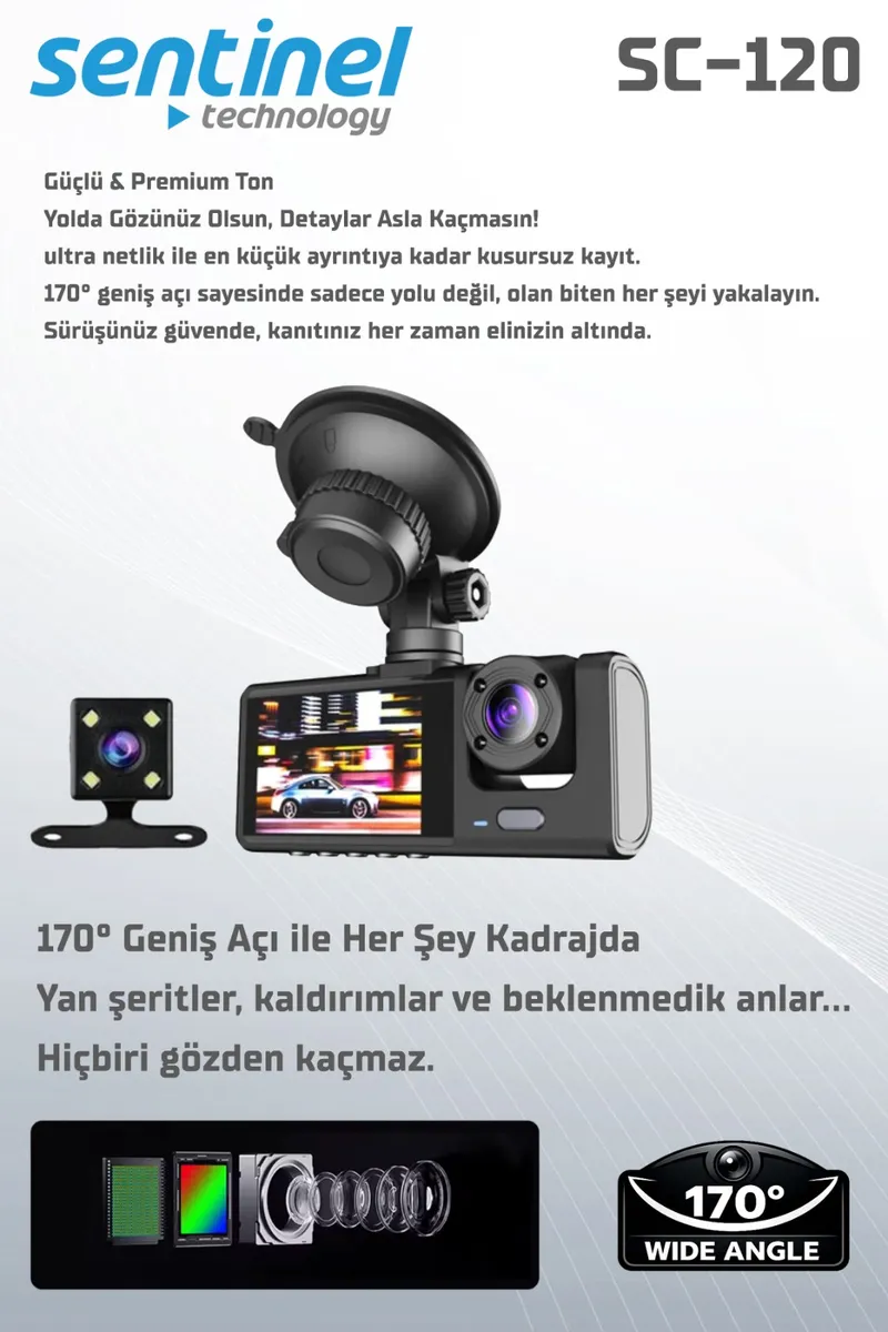 Senti̇nel Kayıt Ci̇hazı 3 Kameralı - Araç İçi Kamera