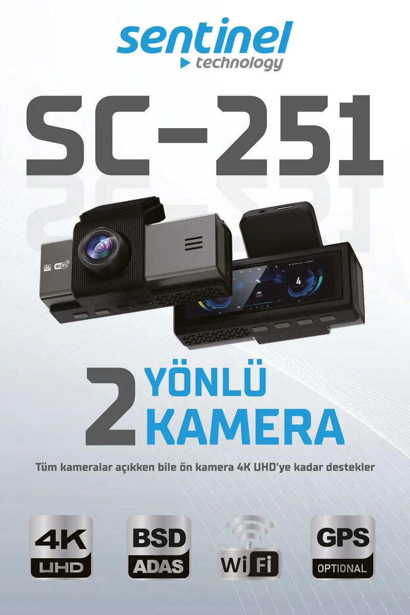 Senti̇nel Kayıt Ci̇hazı 4K 3.2" Ekran 2 Kameralı - Araç İçi Kamera