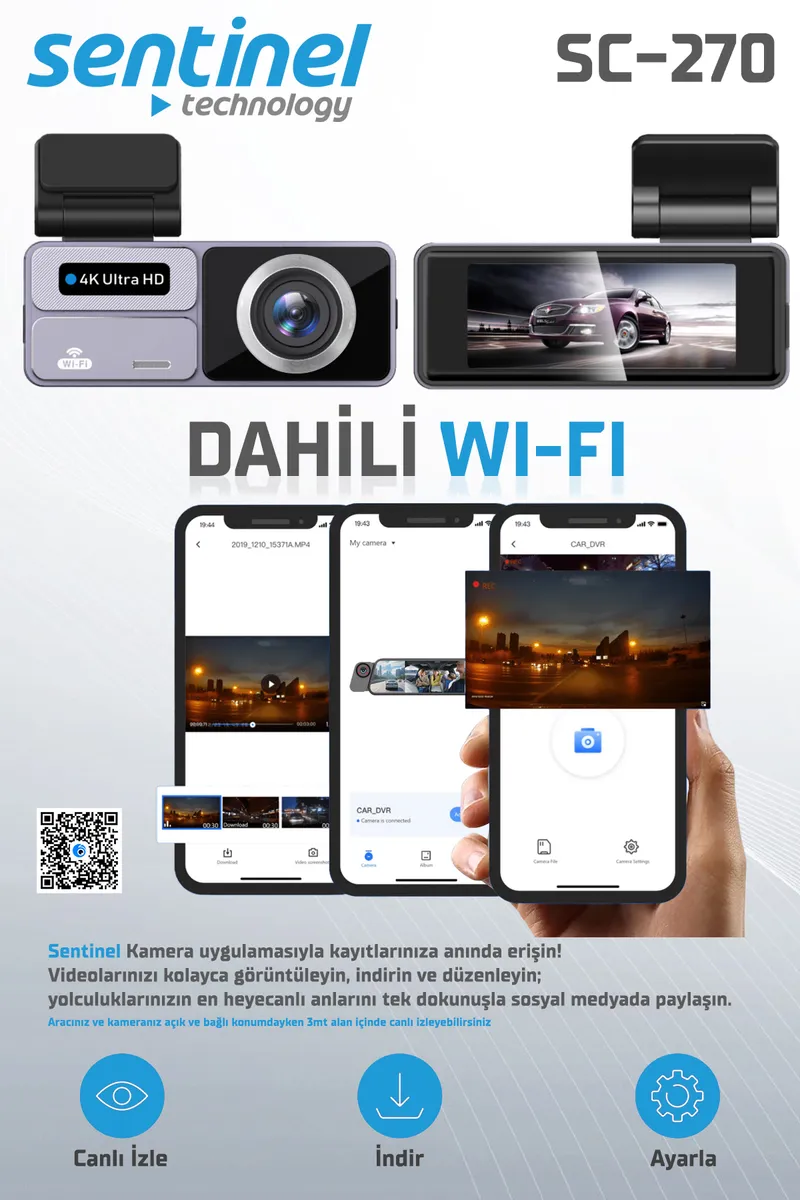 Senti̇nel Kayıt Ci̇hazı 4k 3.2" Dokunmati̇k Ekran 2 Kameralı - Araç İçi Kamera