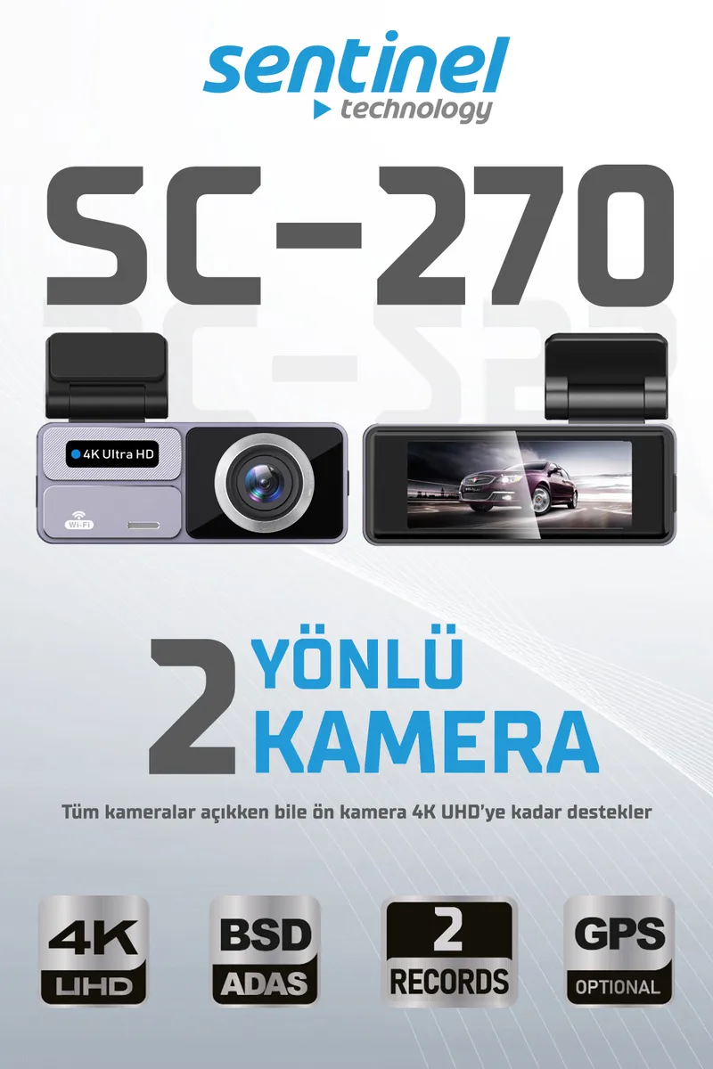 Senti̇nel Kayıt Ci̇hazı 4k 3.2" Dokunmati̇k Ekran 2 Kameralı - Araç İçi Kamera