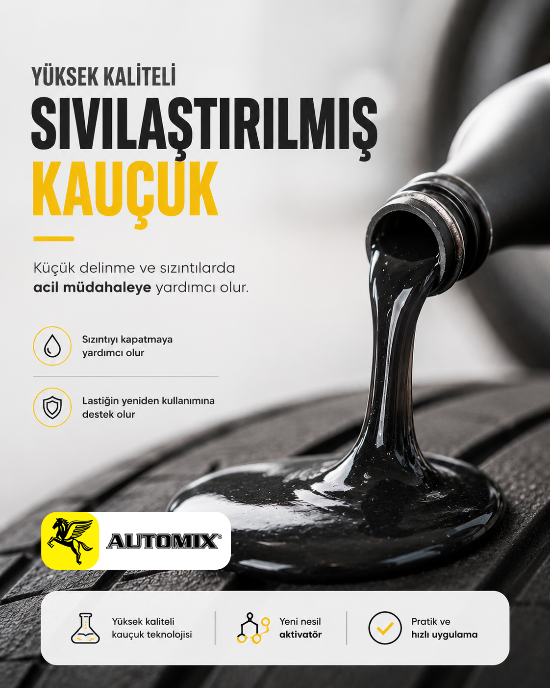 Automix Premium Patlak Lastik Tamir Spreyi 400 ML - 420 Gr. Sıvı Kauçuk - Lastik Tamir Kiti