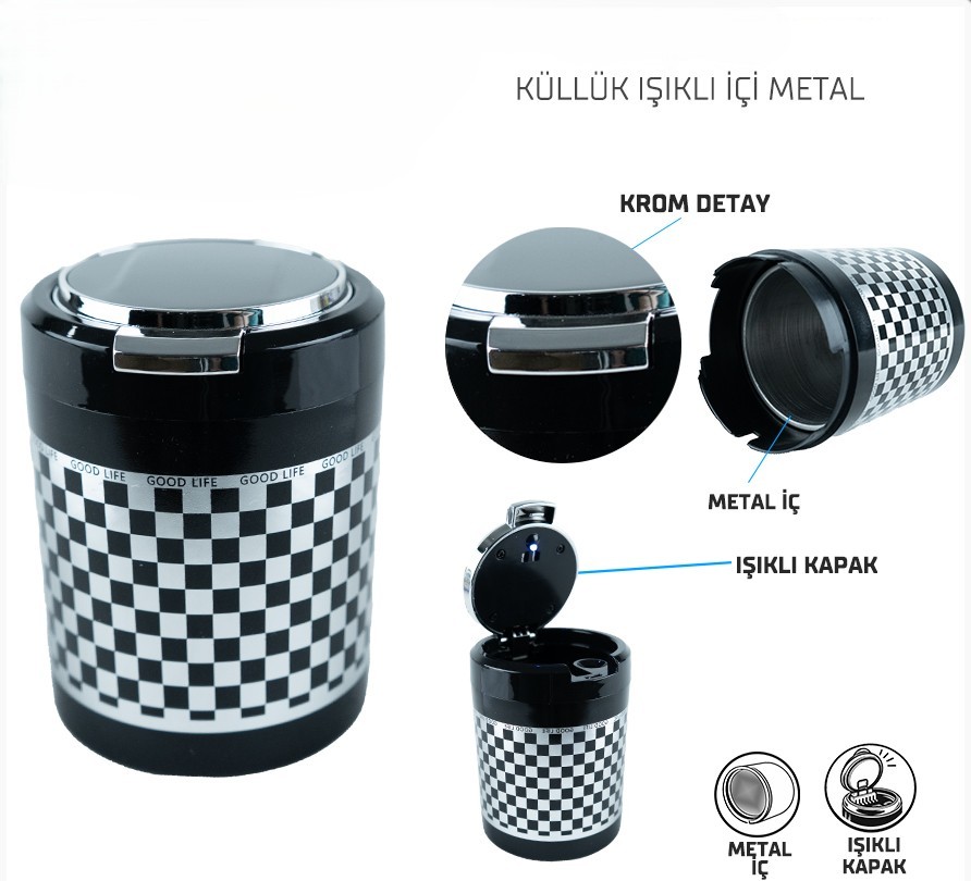 Wi̇mbledon Işıklı Küllük Metal iç Hazne / Damalı - Küllük