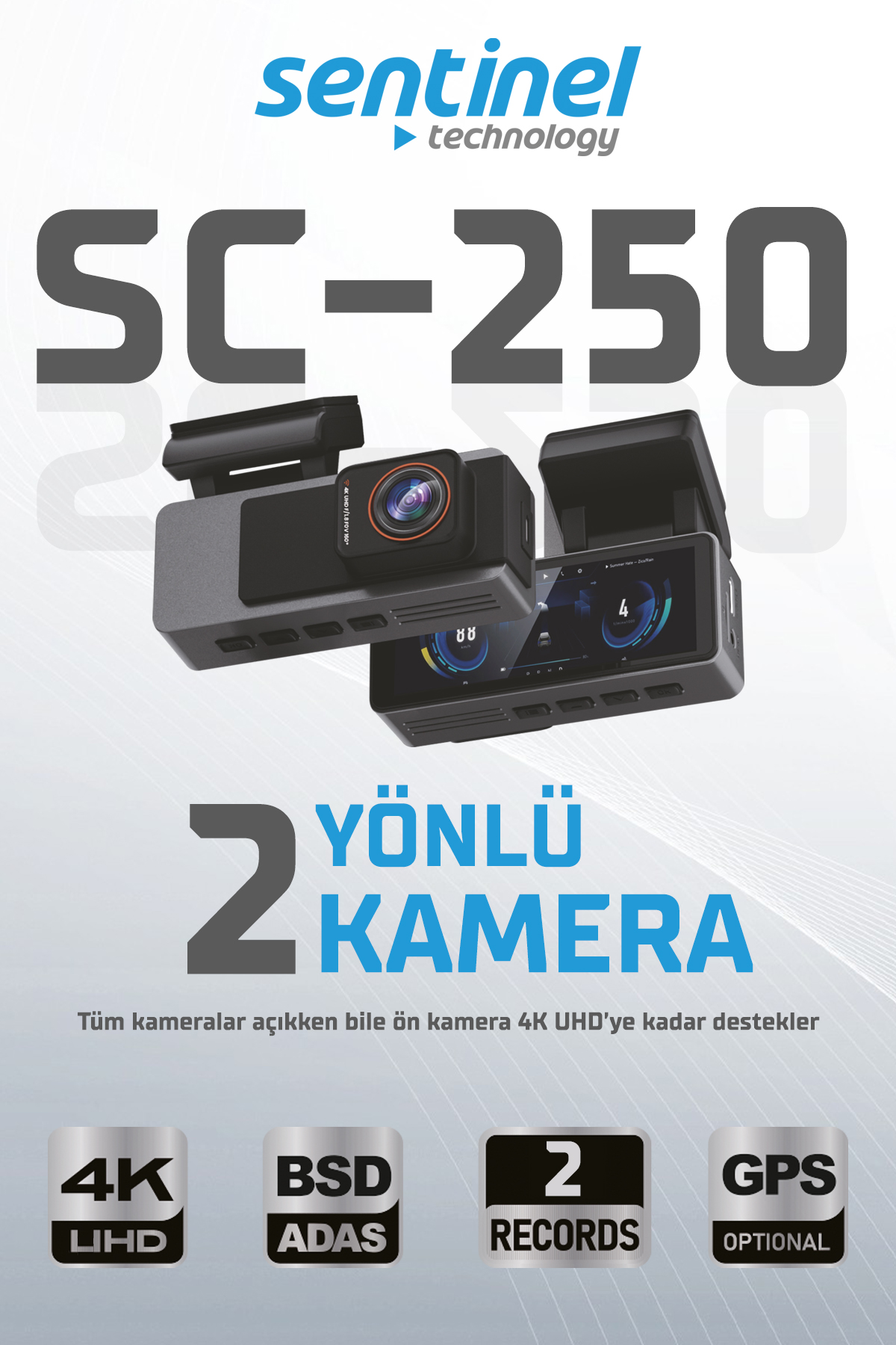 Senti̇nel Kayıt Ci̇hazı 4K 3.2" Ekran 2 Kameralı - Araç İçi Kamera
