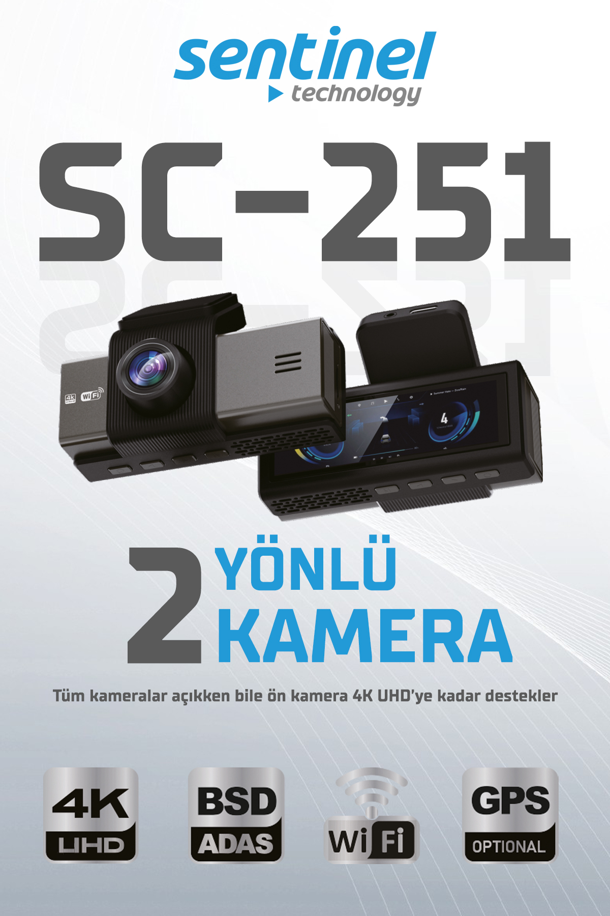 Senti̇nel Kayıt Ci̇hazı 4K 3.2" Ekran 2 Kameralı - Araç İçi Kamera