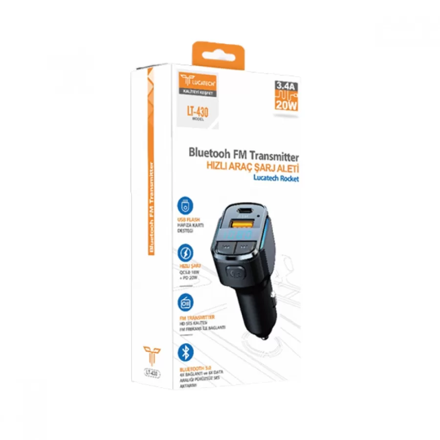 Lucatech Lt-430 3.4 Amper 20W Bluetooth FM Transmitter Bluetooth AUX / FM Transmitter budaolsun.com